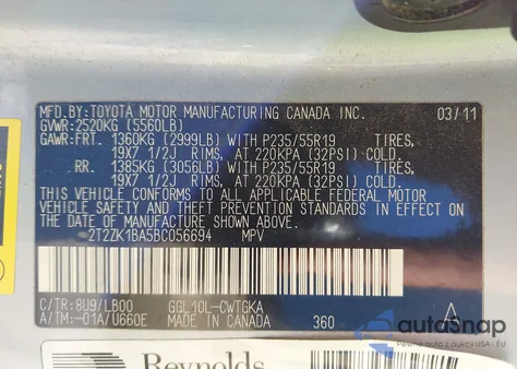 2011 Lexus Rx 350 z USA, uszkodzony, nr VIN 2T2ZK1BA5BC056694